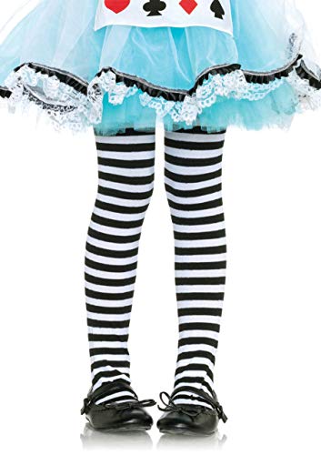 Leg Avenue girls Children's Striped Tights Hosiery, Blk/White, Large US