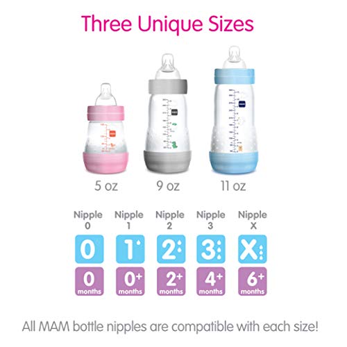 MAM Easy Start Anti-Colic Bottle and Baby Essentials and Medium Flow Bottles with Silicone Nipple and Unisex Baby Bottles and Designs May Vary, 9oz (Pack of 2)