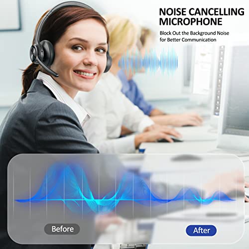EKVANBEL Bluetooth Headset V5.2, Wireless Headphones with Noise Cancelling Microphone, On Ear Wireless Headset for Cell Phones Laptop Computer