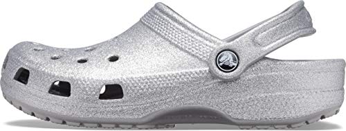 Crocs Unisex-Adult Classic Sparkly Clogs | Metallic and Glitter Shoes for Women, Silver, 4 Women/2 Men