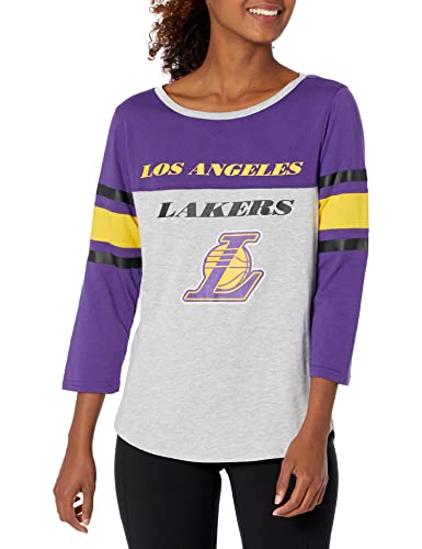 Medium Ultra Game NBA Los Angeles Lakers Womens T-Shirt Raglan Baseball 3/4 Long Sleeve Tee Shirt, Team Color