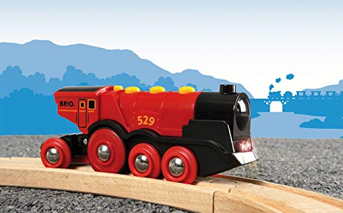 Brio World 33592 Mighty Red Action Locomotive | Battery Operated Toy Train with Light and Sound Effects for Kids Age 3 and Up
