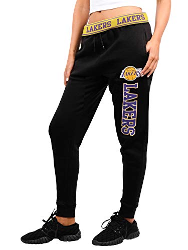 Ultra Game NBA Los Angeles Lakers Womens Jogger Pants Active Basic Fleece Sweatpants , Black, Large