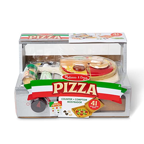Melissa and Doug Top and Bake Wooden Pizza Counter Play Set (41 Pcs) - Pizza Toy Wooden Play Food Set, Pretend Pizza Sets For Kids Ages 3+