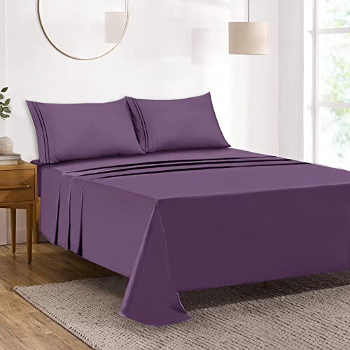 Mejoroom Twin Sheet Set - Kids Sheet and Pillowcase Sets - Hotel Luxury Twin Sheets for Boys Girls -Deep Pocket Fitted Sheet,Hypoallergenic,Wrinkleand Breathable,Fade Resistant - 3 Piece(Twin,Purple)