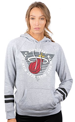 Ultra Game NBA Miami Heat Womens Soft Fleece Pullover Hoodie Sweatshirt With Varsity Stripe, Heather Gray, X-Large