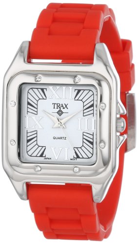 Trax Women's TR5132-WR Posh Square Red Rubber White Dial Watch