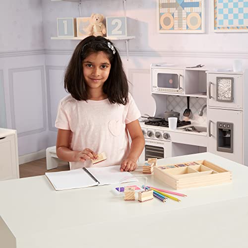 Melissa and Doug Wooden Princess Stamp Set: 9 Stamps, 5 Colored Pencils, and 2-Color Stamp Pad