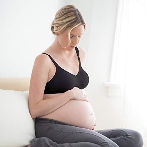 Medela Maternity and Nursing T-Shirt Bra, Non Wired and Ultra Comfortable Maternity Bra that Grows With You, XL, Black