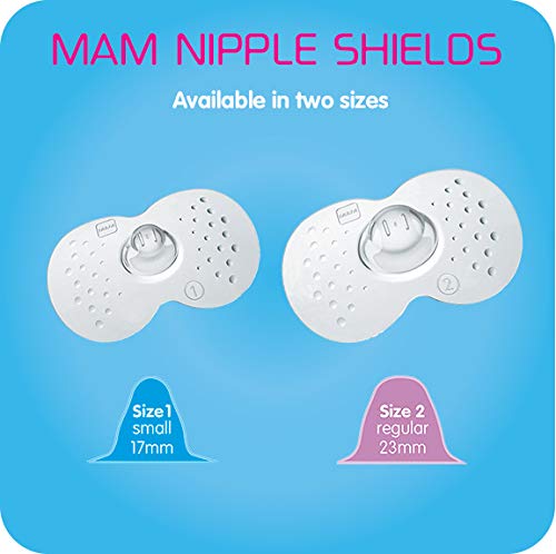 MAM Breastfeeding Nipple Shields with Sterilizing Storage Case, Nipple Shields for Nursing Newborn, Size 1 Small 17mm, 2-Count, Clear