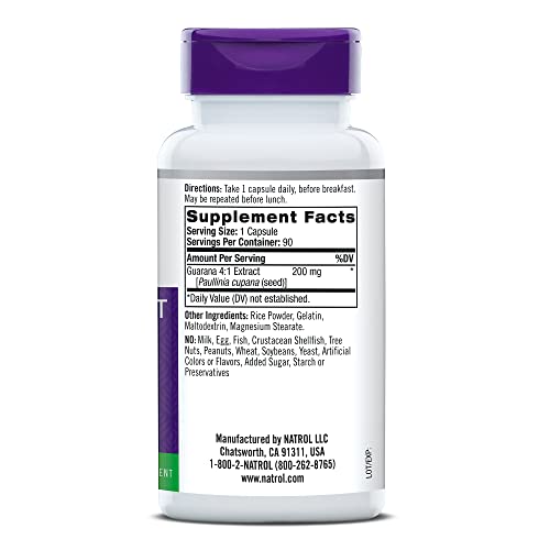 Natrol Guarana 200mg Capsules, 90 Count