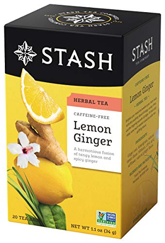 Stash Tea Lemon Ginger Herbal Tea - Naturally Caffeine Free, Non-GMO Project Verified Premium Tea with No Artificial Ingredients, 20 Count (Pack of 6) - 120 Bags Total