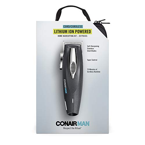ConairMAN Hair Clippers for Men, 20-Piece Home Hair Cutting Kit with Lithium Ion Powered Cordless Clipper