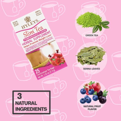 Hyleys Slim Tea Pomegranate Flavor - Weight Loss Herbal Supplement Cleanse and Detox - 25 Tea Bags (1 Pack)