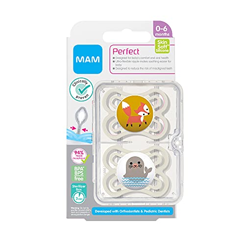 MAM Perfect Baby Pacifier, Patented Nipple, Developed with Pediatric Dentists and Orthodontists, Unisex