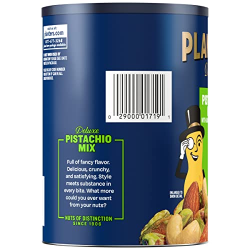 PLANTERS Deluxe Pistachio Mix, 1.15 lb. Resealable Canister - Deluxe Pistachio Mix: Pistachios, Almonds and Cashews Roasted in Peanut Oil with Sea Salt - Kosher, Savory Snack