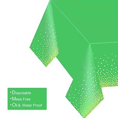 Gexolenu 2 Pack Premium Green and Gold Disposable Plastic Tablecloth for Rectangle Tables(54' x 108'), Disposable Waterproof Table Cover for Birthday, Graduation, Gold Table Cloths Party Supplies