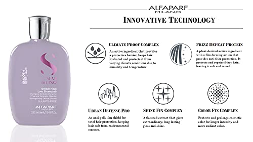 Alfaparf Milano Semi Di Lino Smooth Low Shampoo for Frizzy and Rebel Hair, Sulfate Free, Straightens Controls Hydrates, Smoothes Unruly Hair, 8.45 Fl Oz