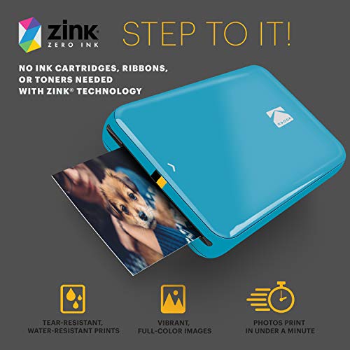 KODAK Step Color Instant Photo Printer with Bluetooth/NFC, Zink Technology and KODAK App for iOS and Android (Blue) Prints 2x3” Sticky-Back Photos.
