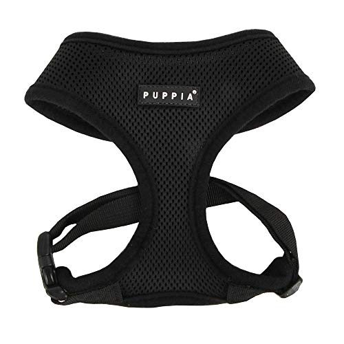 Puppia Soft Dog Harness No Choke Over-The-Head Triple Layered Breathable Mesh Adjustable Chest Belt and Quick-Release Buckle, Black, X-Large