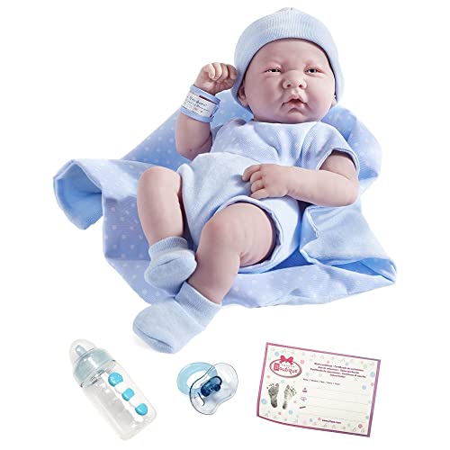 JC Toys Berenguer Boutique La Newborn 14-Inch Life-Like Real Boy Doll 9 Piece Gift Set, Blue
