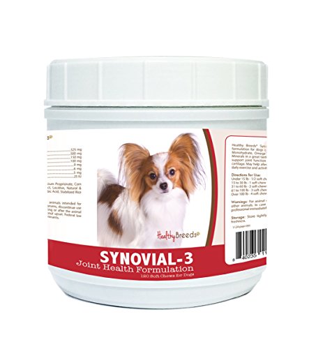 Healthy Breeds Synovial-3 Dog Hip and Joint Support Soft Chews for Papillon - OVER 200 BREEDS - Glucosamine MSM Omega and Vitamins Supplement - Cartilage Care - 120 Ct