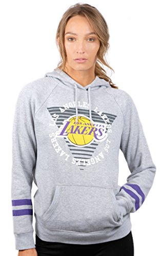 Ultra Game NBA Los Angeles Lakers Womens Soft Fleece Pullover Hoodie Sweatshirt With Varsity Stripe, Heather Gray, X-Large