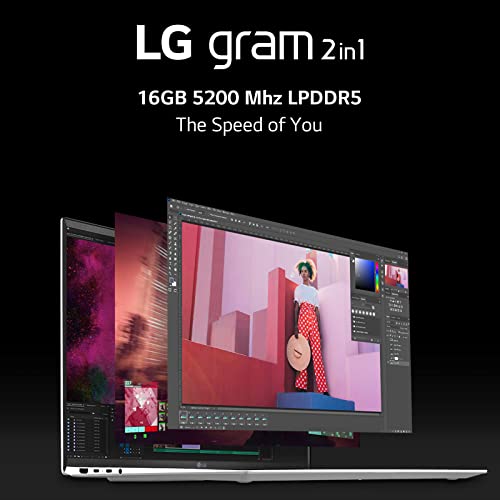 LG gram (2022) 14T90Q 2-in-1 Tablet Laptop, 14' (1920 x 1200) IPS Display, Intel Evo 12th Gen i7 1260P Processor, 16GB LPDDR5, 1TB NVMe SSD, FHD Webcam, WiFi 6E, Thunderbolt 4, Windows 11, Black