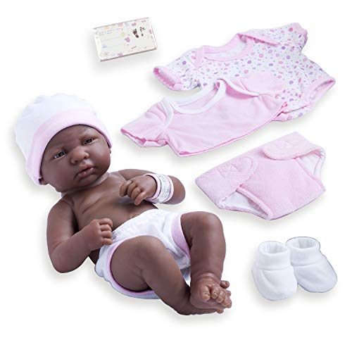 8 piece Layette Baby Doll Gift Set | JC Toys - La Newborn Nursery | 14' Life-Like African American Newborn Doll w/ Accessories | Pink | Ages 2+