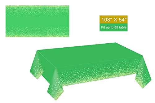 Gexolenu 2 Pack Premium Green and Gold Disposable Plastic Tablecloth for Rectangle Tables(54' x 108'), Disposable Waterproof Table Cover for Birthday, Graduation, Gold Table Cloths Party Supplies
