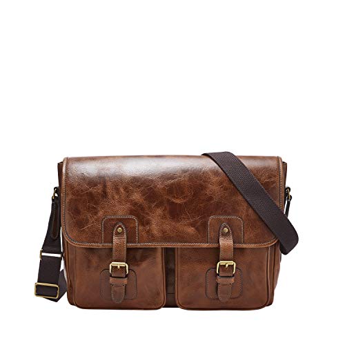 Fossil Men's Greenville Eco Leather Briefcase Messenger Device Bag, Cognac , (Model: MBG9560222)