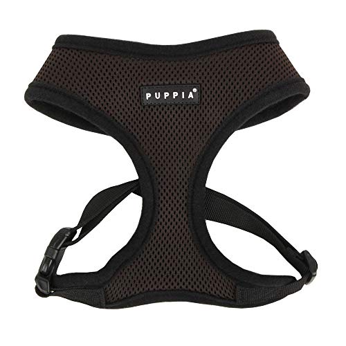 Puppia Soft Dog Harness No Choke Over-The-Head Triple Layered Breathable Mesh Adjustable Chest Belt and Quick-Release Buckle, Brown, Small