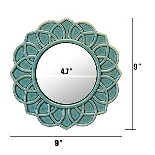 Stonebriar Decorative 9' Turquoise Round Floral Ceramic Accent Wall Mirror