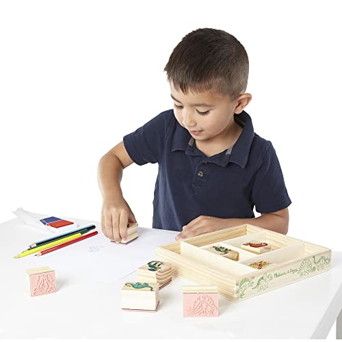 Melissa and Doug Wooden Stamp Set: Dinosaurs - 8 Stamps, 5 Colored Pencils, 2-Color Stamp Pad - Kids Arts And Crafts, Washable Ink Stamp Pads For Kids, Dinosaur Stamps For Kids Ages 4+