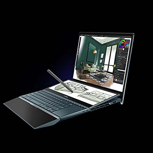 ASUS ZenBook Pro Duo 15 UX582 Laptop, 15.6” OLED 4K Touch Display, i7-12700H, 16GB, 1TB, GeForce RTX 3070 Ti, ScreenPad Plus, Windows 11 Home, Celestial Blue, UX582ZW-AB76T