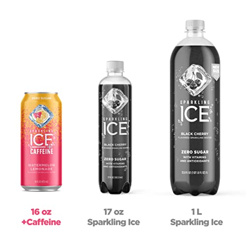Sparkling Ice +Caffeine Watermelon Lemonade Sparkling Water, Zero Sugar, with Antioxidants and Vitamins, Zero Sugar, 16 fl oz Cans (Pack of 12)