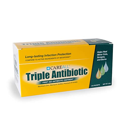 CareALL® Triple Antibiotic Ointment 0.9gr Pack of 144 Foil Packets, First Aid Ointment for Minor Scratches and Wounds and Prevents Infection, Compare to The Active Ingredients of Leading Brand.