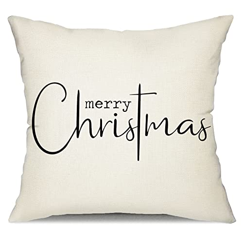 Allorry Christmas Pillow Covers Merry Christmas Throw Pillow Decorative Beige Cotton Cloth Linen Cloth Pillow Cover Sofa Cover Decorative Rectangle Length 18X18 inches