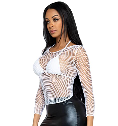 Leg Avenue womens Long Sleeved Industrial Fishnet Shirt blouses, White, One Size US