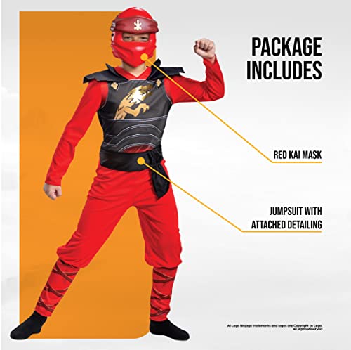 Disguise Kai Costume for Kids, Classic Lego Ninjago Legacy Themed Children's Character Jumpsuit, Child Size Medium (7-8), Red and Black (106559K')