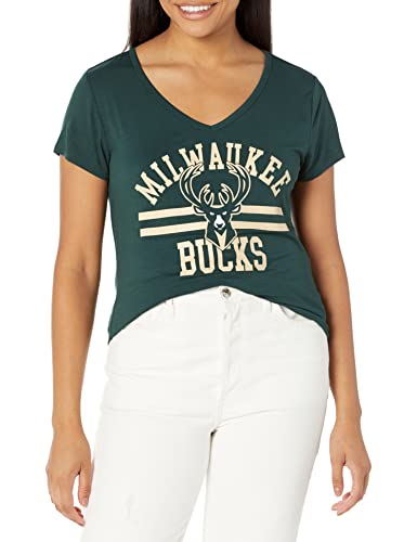 Ultra Game -NBA Milwaukee Bucks Womens Box Out Varsity Stripe Tee Shirt, Team Color, Small