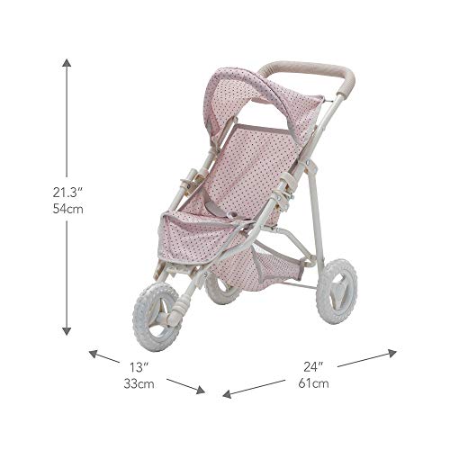 Olivia's Little World Baby Doll Jogging Stroller Polka Dots Princess Collection, Doll Pram for 18' Dolls, Foldable Stroller, Pink and Gray