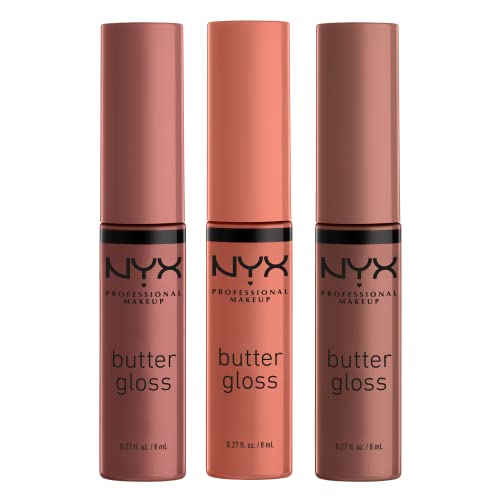NYX PROFESSIONAL MAKEUP Butter Gloss Brown Sugar, Non-Sticky Lip Gloss - Pack Of 3 (Sugar High, Spiked Toffee, Butterscotch)
