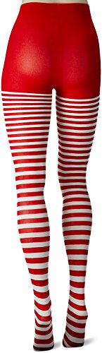 Leg Avenue Women's Plus Size Nylon Striped Tights, White/Red, 3X-4X