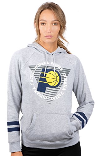 Ultra Game NBA Indiana Pacers Womens Soft Fleece Pullover Hoodie Sweatshirt With Varsity Stripe, Heather Gray, Large