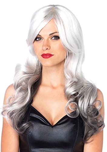 Leg Avenue Women's OS Allure Multi Color Wig with Adjustable Elastic Strap, Grey/Black 24' Long Wavy, One Size