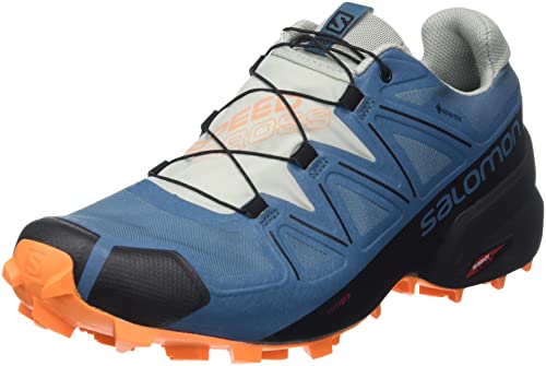 Salomon Speedcross 5 Gore-TEX Trail Running Shoes for Men, Mallard Blue/Wrought Iron/Vibrant Orange, 9