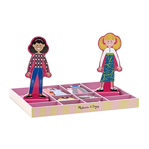 Melissa and Doug Abby and Emma Deluxe Magnetic Wooden Dress-Up Dolls Play Set (55+ pcs)