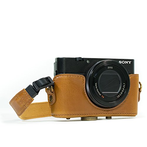 MegaGear MG286 Sony Cyber-shot DSC-RX100 VI, DSC-RX100 V, DSC-RX100 IV, DSC-RX100 III Ever Ready Leather Camera Case with Strap - Light Brown