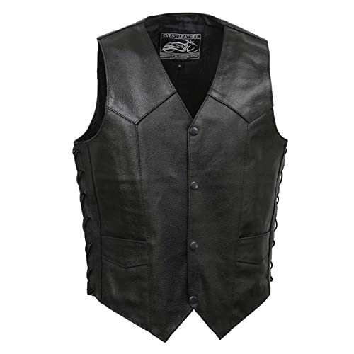 EVENT LEATHER EL5315 Black Motorcycle Leather Vest for Men w/Side Lace- Riding Club Adult Motorcycle Vests (as1, alpha, xx_l, regular, regular)